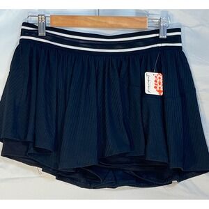 Free People FP Movement Give It A Whirl Skort Black Ribbed Athletic Mini Skirt L